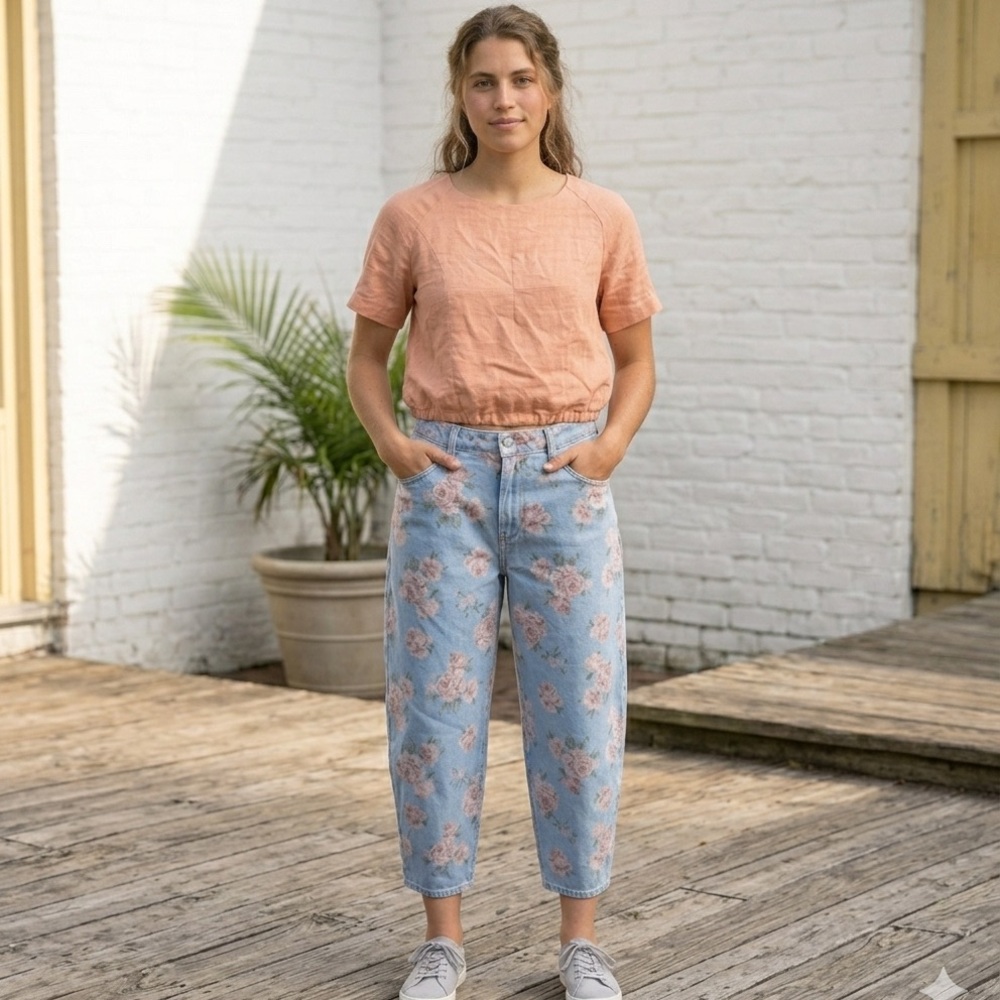 Hollister High Rise Floral Balloon Jeans Women’s Size 7s Waist 28 Length 24